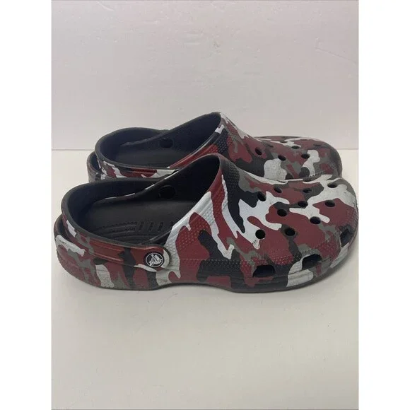 Crocs Unisex Red Black Grey Camo Shoes/Slip ons Size M-9 W-11 Preowned - Picture 2 of 6